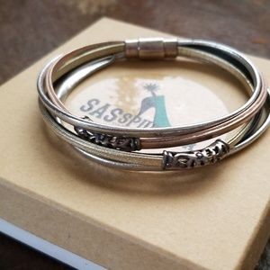 Sasspurilla leather and sterling bracelet